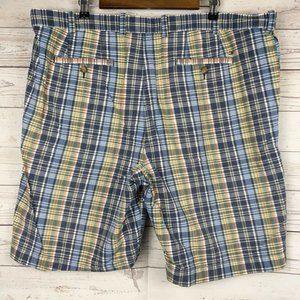 Tommy Hilfiger Mens Shorts sz 42 Plaid‎ Blue Flat Front Cotton Summer Casual